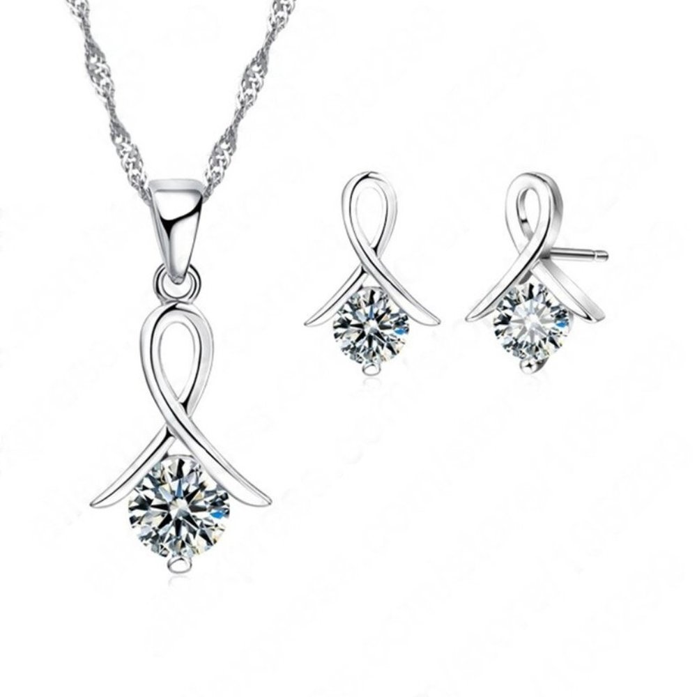 π Infinity 925 Sterling Silver Earrings And Necklace Set Bundle - Picture 1 of 7